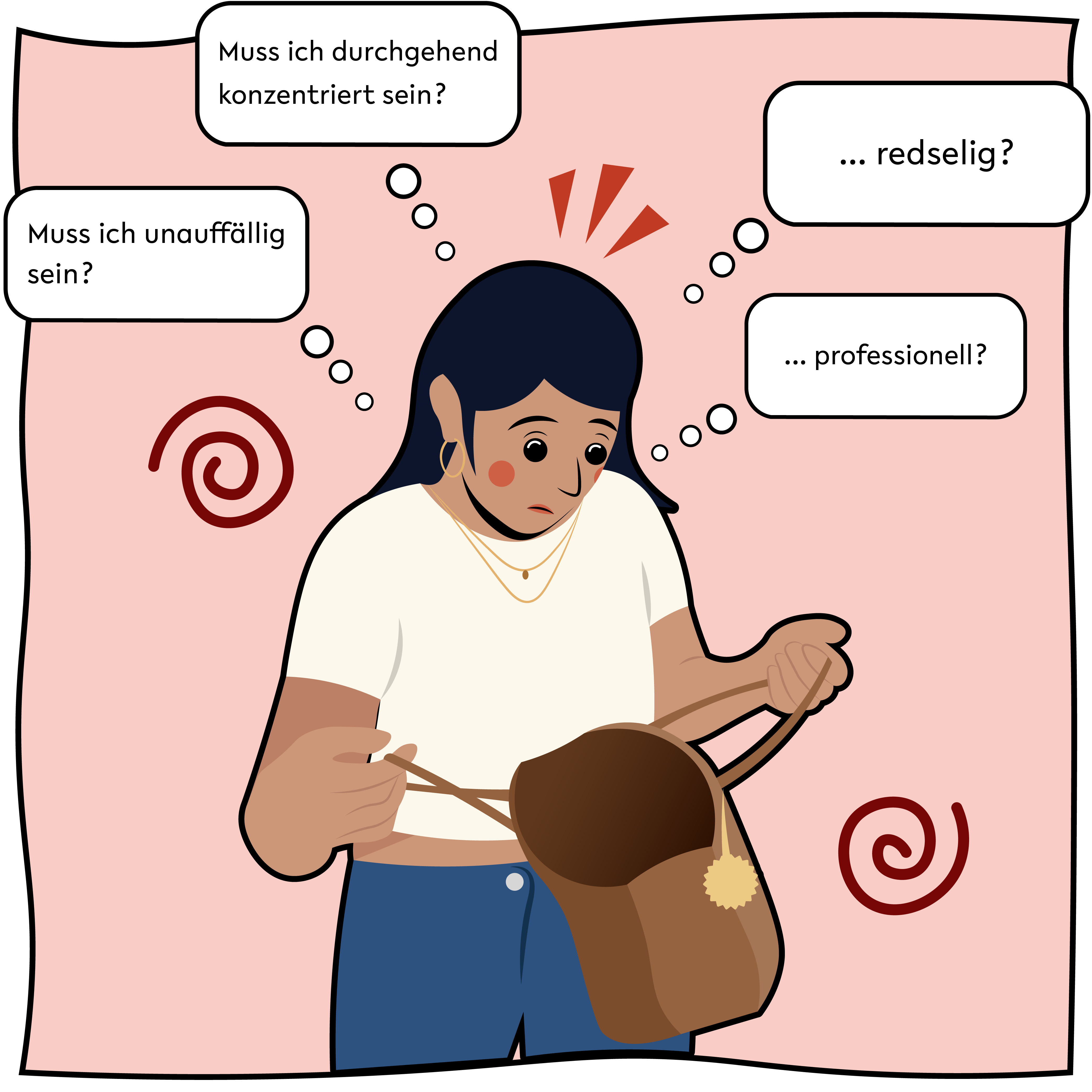 Grafik: Hanna schaut in ihre Tragetasche.