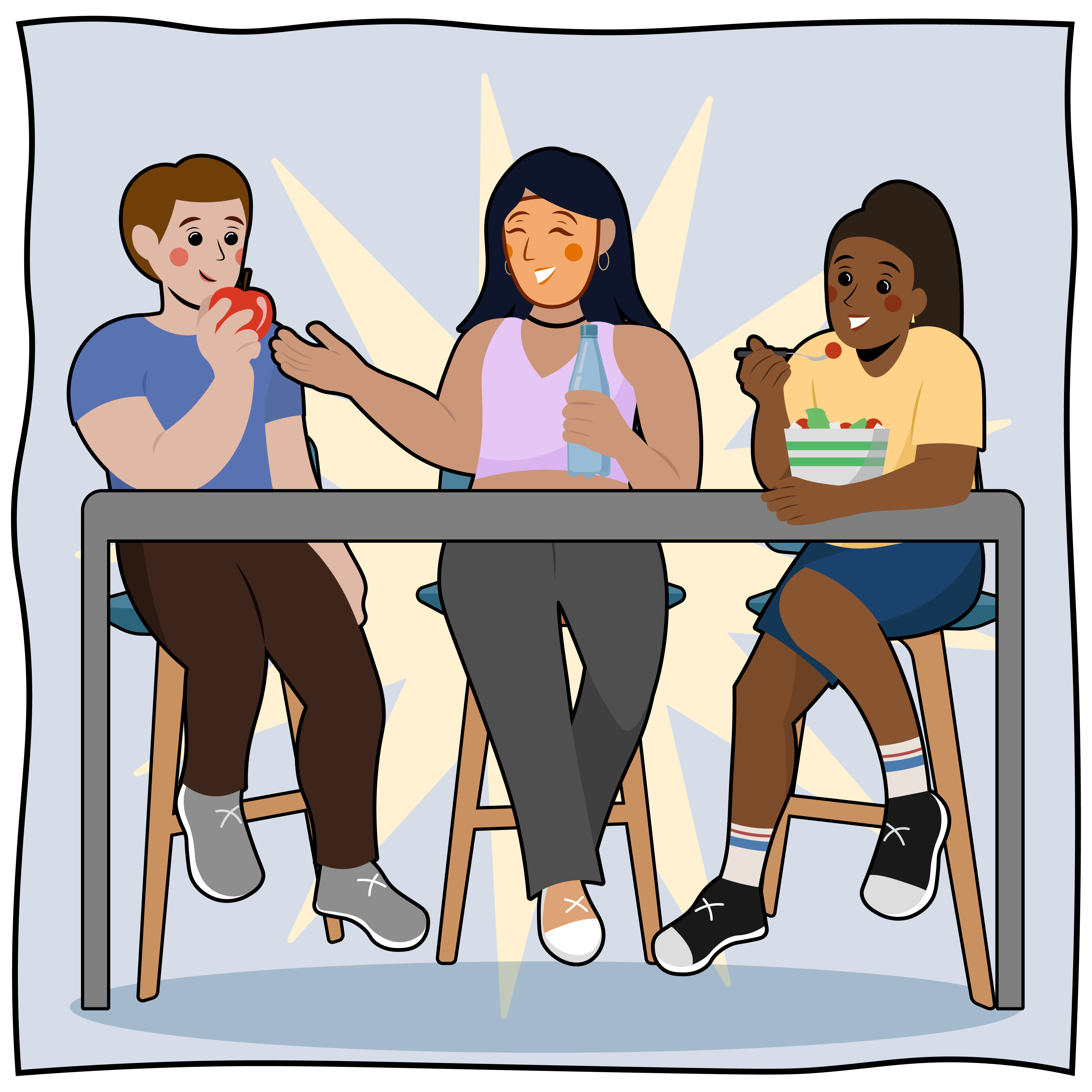 Hanna beim Mensaessen mit Freund*innen.