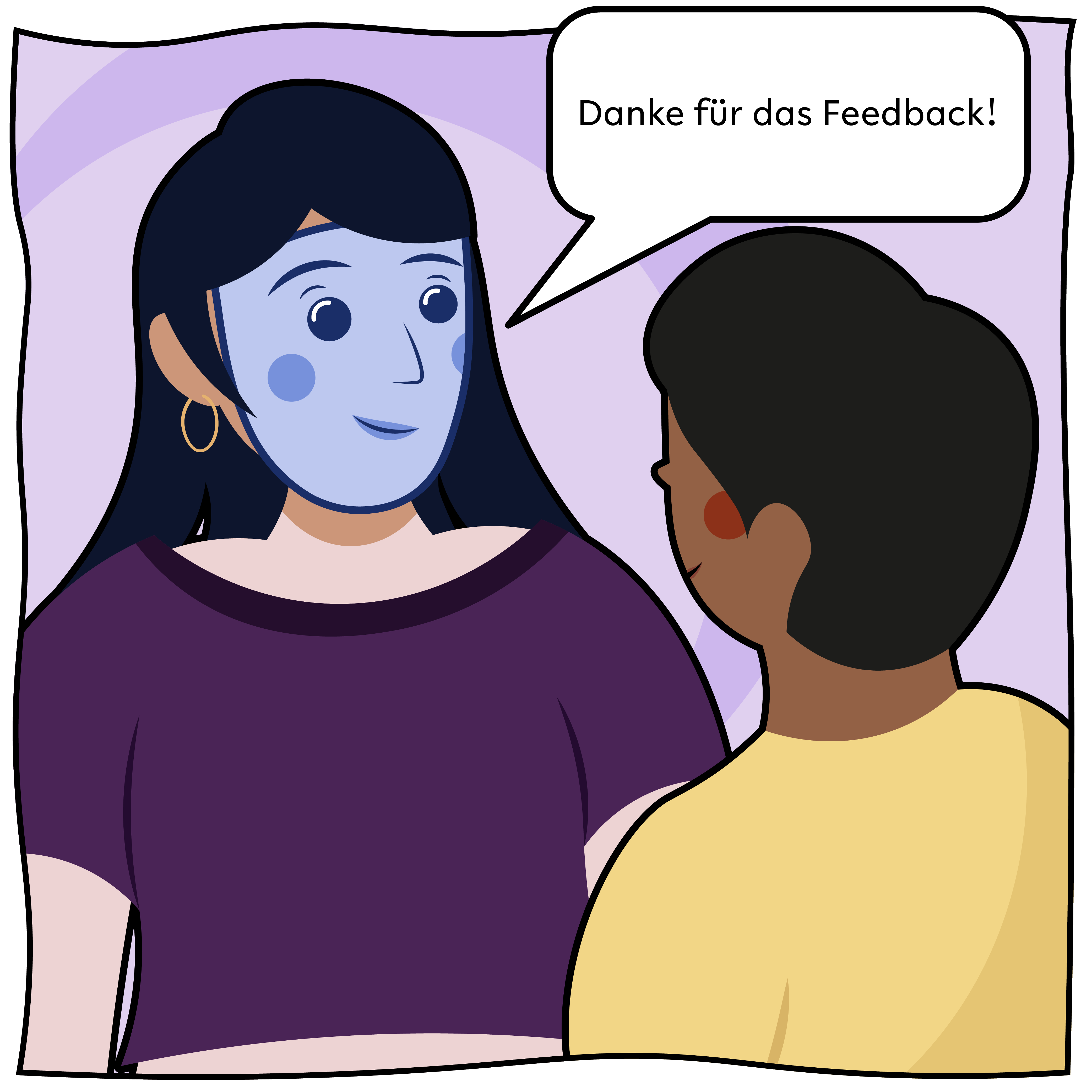 Grafik: Hanna im Austausch mit Lehrendem.